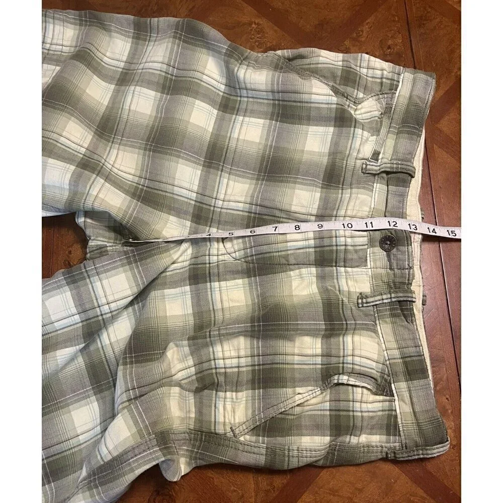 RUEHL No.925 Men's 32 Plaid Green Chino Shorts Heavy Twill Button Fly Drawstring